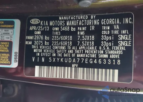 2014 Kia Sorento Ex V6 из США, поврежденный, VIN 5XYKUDA77EG463318